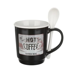 KASANOVA Tazza mug conica 400 ml con cucchiaino in porcellana grigio scuro