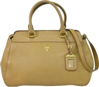Prada Vintage Handbag Leather Beige Leather Handbag (Pre-Owned)
