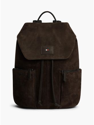 Tommy Hilfiger Mens Suede Flap Backpack - Coffee Bean