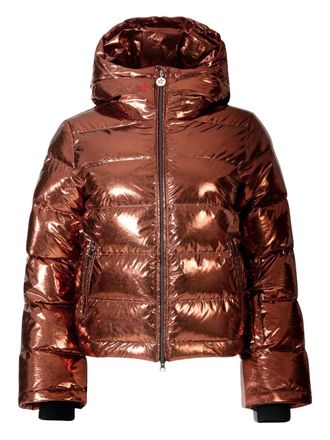 Perfect Moment Polar Flare hooded zip-up jacket - women - Polyester/Recycled Polyester/Duck Down/Feather - M - Brown