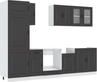vidaXL Vidaxl - Mueble De Cocina Kalmar Negra 8 Piezas Madera Contrachapada