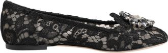 Dolce & Gabbana Black Taormina Lace Crystals Flats Womens Shoes