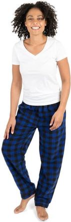 Leveret Womens Fleece Printed Holiday Pajama Pants in Plaid Black & Navy at Nordstrom, Size X-Small