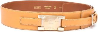 Gianfranco Ferre 1990s logo-plaque leather buckle belt - women - Calf Leather - 90 - Brown