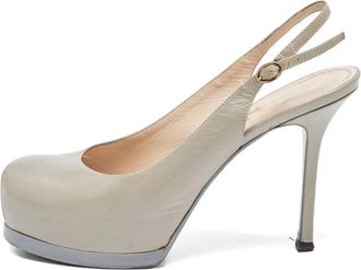 Saint Laurent 100 mm Tribtoo leren slingback pumps - Grijs