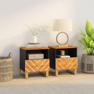 vidaXL Vidaxl - Mesitas De Noche 2 Uds Madera Maciza De Mango Marr&oacute;n Y Negro
