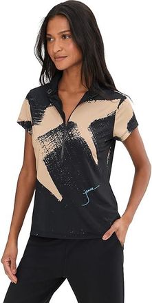 Jamie Sadock Brushed Print Short Sleeve Polo Womens Clothing Creme Brulee : 2XL, Polyester/Spandex