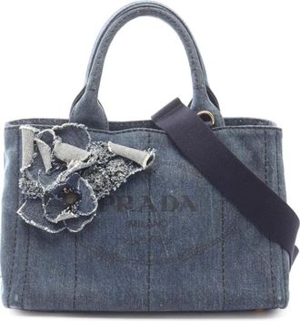 Prada Borsa tote Canapa in denim con logo e tracolla 2010-2025 - Blu