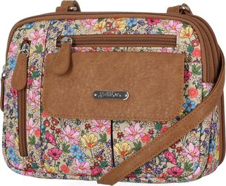 MultiSac Womens Zippy Triple Compartment Crossbody Bag Cross Body, Cream Lilith Floral