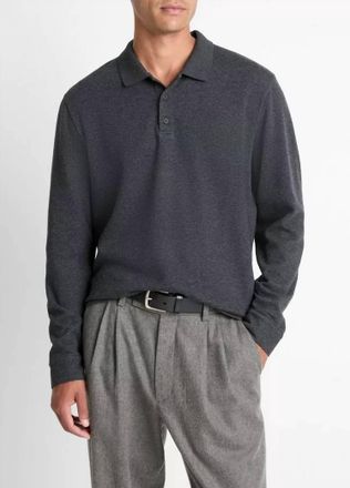 Vince Heathered Double Face Long Sleeve Polo In Coastal/fog