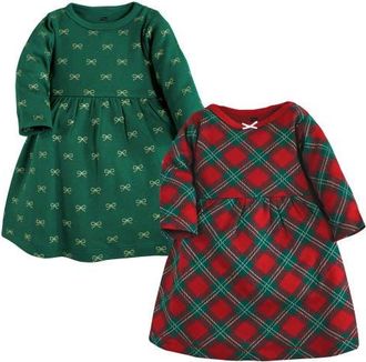 Hudson Baby Two-Piece Long-Sleeve Dresses Set in Red Christmas Plaid at Nordstrom, Size 12-18M