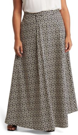 By Design Abigail Stretch Poplin Midi Skirt in Black/Taupe at Nordstrom Rack, Size 1X