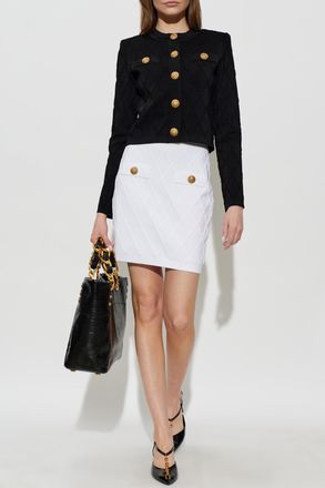 Balmain Short Skirt With Decorative Buttons, Womens, White