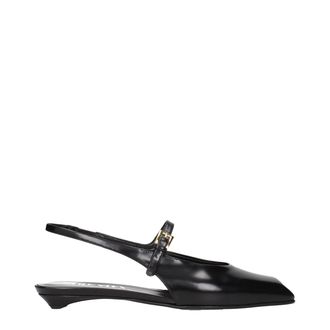 Prada Black Leather Flat Womens Sandals