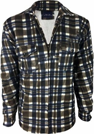 Generic Male Padded-Shirts Quilted Fleece Lumberjack Shirt Top Coats Jackets (NAVY BROWN, L)