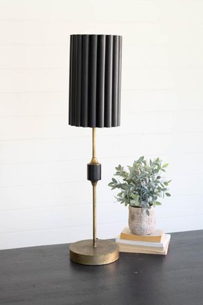 Kalalou Antique Gold Table Lamp With Fluted Black Metal Shade