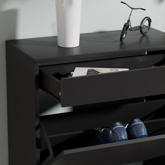 Vicco Armario Para Zapatos Ivo, Negro, 90 X 181.5 Cm Con 3 Compartimentos, 1 Caj&oacute;n
