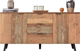 STILVORA Aparador Con 3 Cajones Y 2 Puertas Con Estantes Ajustables Para Sal&oacute;n Y Comedor, En Tablero De Part&iacute;culas, 140 &times; 35 &times; 70 Cm, Marr&oacute;n Antiguo