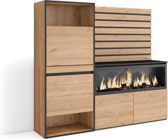 Skraut Home Zapatero efecto madera roble 167x35x145cm chimenea efecto fuego