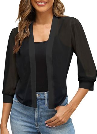 Generic Women Bolero Shrug Summer Chiffon Cardigan Open Front Short Sleeve Shawl Tops Sheer Jacket Casual Lightweight Slim Fit Cropped Shawl Cover Up Elegant 