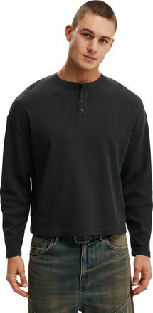 Cotton On Mens Relaxed Fit Textured Henley Long Sleeve in Washed Black Waffle at Nordstrom, Size Xx-Large