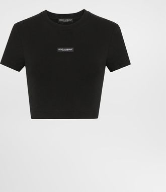 Dolce & Gabbana Jersey T-shirt With Logo - Woman T-shirts And Sweatshirts Black 36