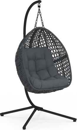 IDMarket Poltrona A Luna Sospesa In Rattan Traforato Con Cuscino Grigio