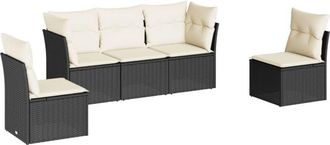 vidaXL Set De Muebles De Jard&iacute;n 5 Pzas Y Cojines Rat&aacute;n Sint&eacute;tico Negro Vidaxl