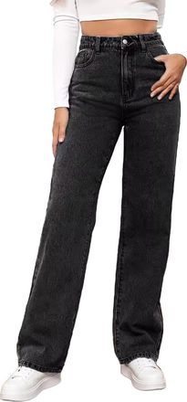 Generic Katchme Jeans, Katchme Womens Denims Pant, Womens Minimalist High Waist Denim Stretch Wide Leg Jeans with Pockets (Black,M)