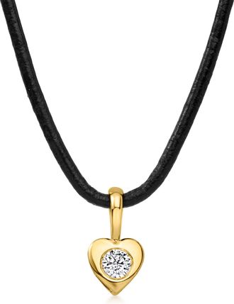 RS Pure by Ross-Simons Lab-Grown Diamond Heart Pendant Necklace in 18kt Gold Over Sterling With Black Leather Cord