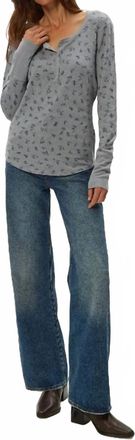 Michael Stars Regan Floral Thermal Henley Tee In Sterling
