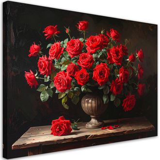 Feeby Cuadro En Lienzo, Rosas Rojas En Un Jarr&oacute;n, 120x80