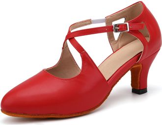 Generic Womens Latin Dance Shoes Womens Latin Dance Shoes Closed Toe Ballroom Salsa Tango Practice for Performances, 6 UK Red Comfortable Practice & Performan
