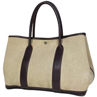 Herm&egrave;s Garden Brown Natural Toile H Tote Bag (Pre-Owned)