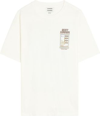 Damson Madder Quiet Company Printed Cotton T-shirt - Ecru - 16 (UK16 / XL)