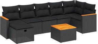 vidaXL Set De Sof&aacute;s De Jard&iacute;n 8 Piezas Y Cojines Rat&aacute;n Sint&eacute;tico Negro Vidaxl