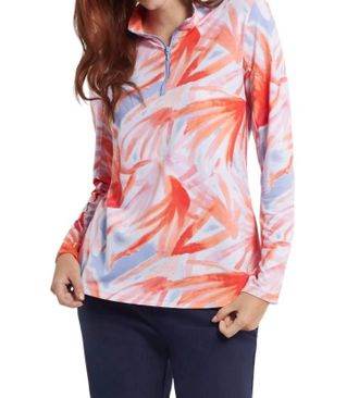 Tribal Performance Mock Neck Long Sleeve Top In Orchid