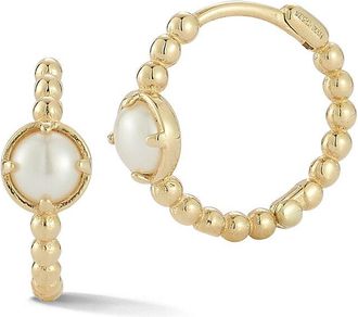 Ember Fine Jewelry 14K 4Mm Pearl Beaded Huggie Earrings