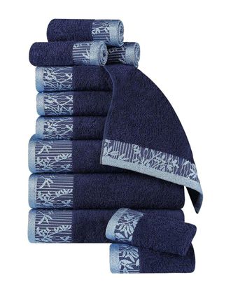 Superior Wisteria Cotton 12Pc Assorted Towel Set With Floral Bohemian Embroidered Jacquard Border