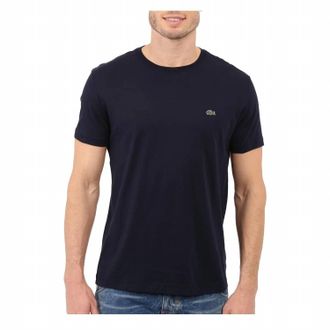 Lacoste Mens Standard Short Sleeve Pima Crewneck Tee In Navy Blue