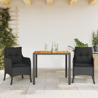 vidaXL Vidaxl - Set Comedor De Jard&iacute;n 3 Pzas Con Cojines Rat&aacute;n Sint&eacute;tico Negro