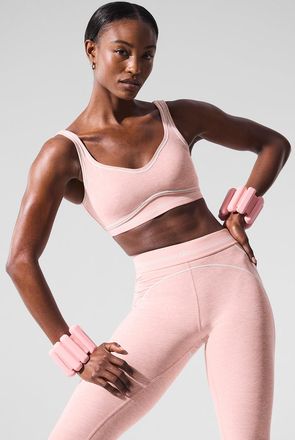 Alo Alosoft Heart Throb Bra in Pink Quartz Heather/White, Size: Medium