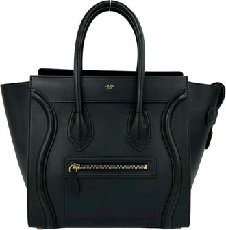 Celine Black Leather Boston Bag Handbag Tote Bag (Pre-Owned)