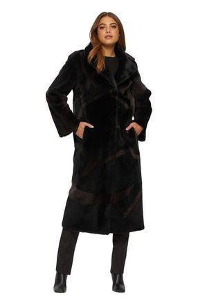 Gorski Shearling Lamb Coat With Intarsia in Black/brown at Nordstrom, Size Medium