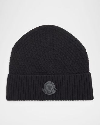 Moncler Men & apos;s Textured Knit Logo Beanie Hat