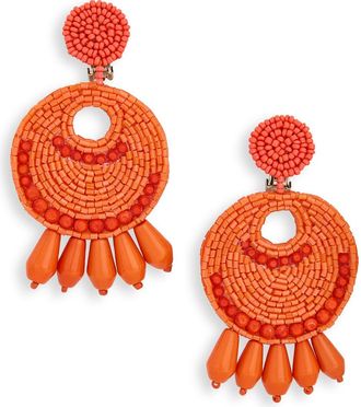 Kenneth Jay Lane Beaded Drop Clip-On Earrings in Polished Gold/Coral at Nordstrom Rack