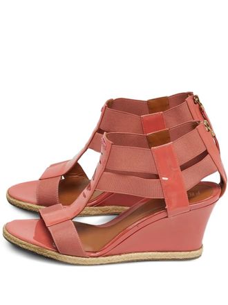Fendi leather wedge-heel sandals - women - Patent Calf Leather/Elastane/Calf Leather/Rubber - 37.5 - Pink