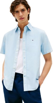 Tommy Hilfiger Mens Short Sleeve Oxford Shirts in Regular Fit, Mens Button Down Shirts, Breezy Blue, XS