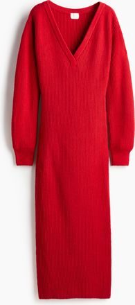 H&M Geripptes Strickkleid - Red