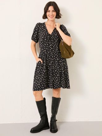 Fat Face FatFace Nell Black Polka Dot Regular Jersey Mini Dress